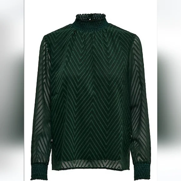 ONLY Emerald Green Chevron Blouse with Sheer Sleeves - S/4/36 - Picture 3 of 10